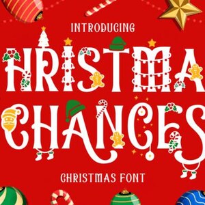 Lettertype Kerstkans | Elegant schreeflettertype met feestelijke kerstmutsen, bomen, ornamenten en decoraties voor vakantieontwerpen