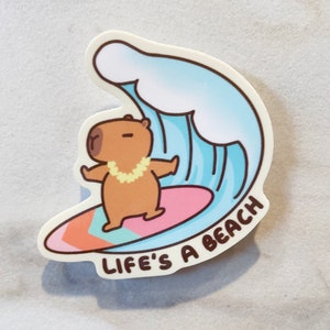 Life's A Beach, sticker Capybara, autocollant mignon, drôle, amusant, imperméable, résistant aux intempéries, ordinateur portable, bouteille d'eau, hydroflask, gobelet, portable