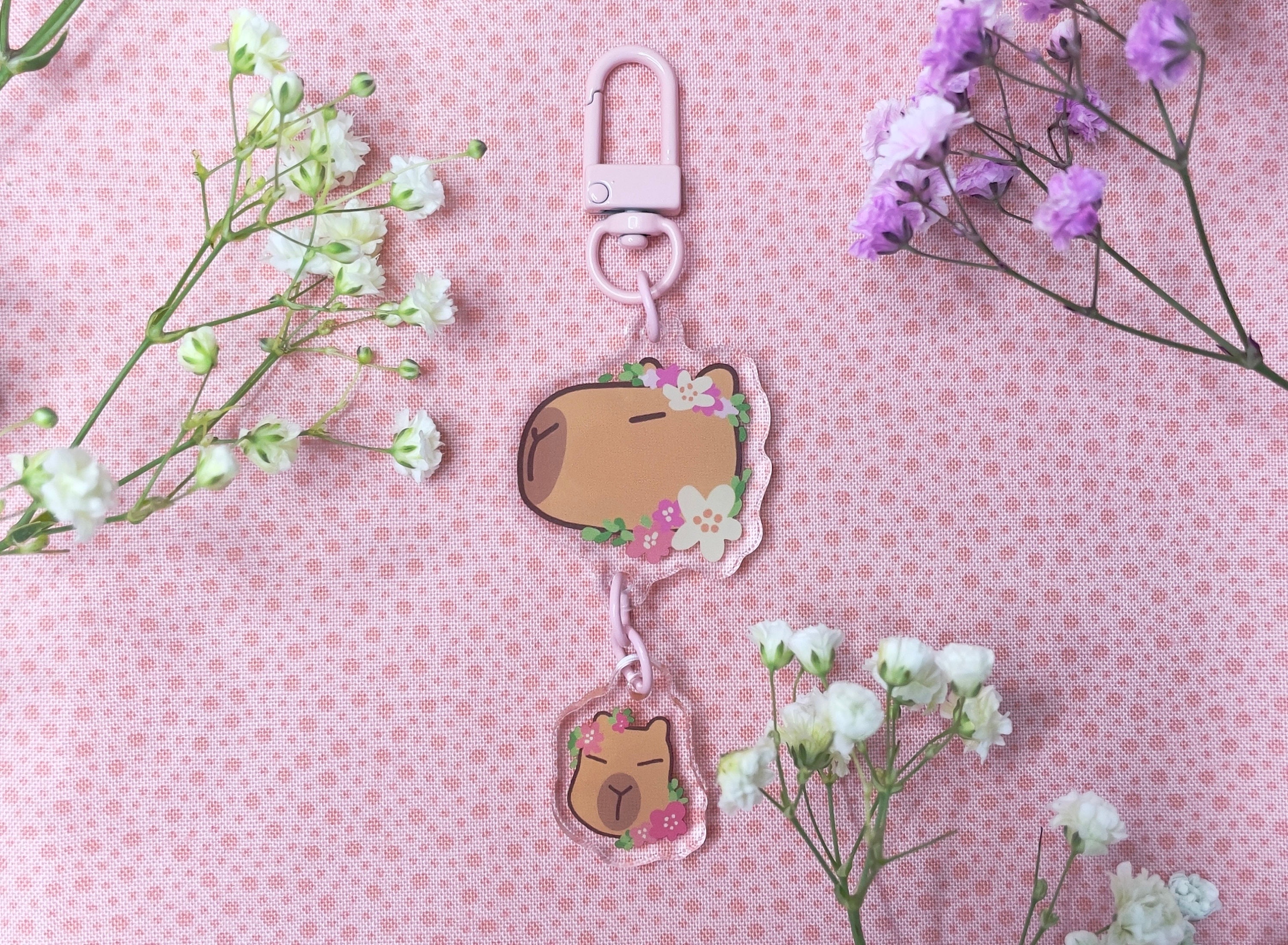 Porte-clés Capybara Kawaii - Design Mignon Avec Capybara Et Panier 'CAPY BARA' - Chaîne Métal Doré, Cadeau Original