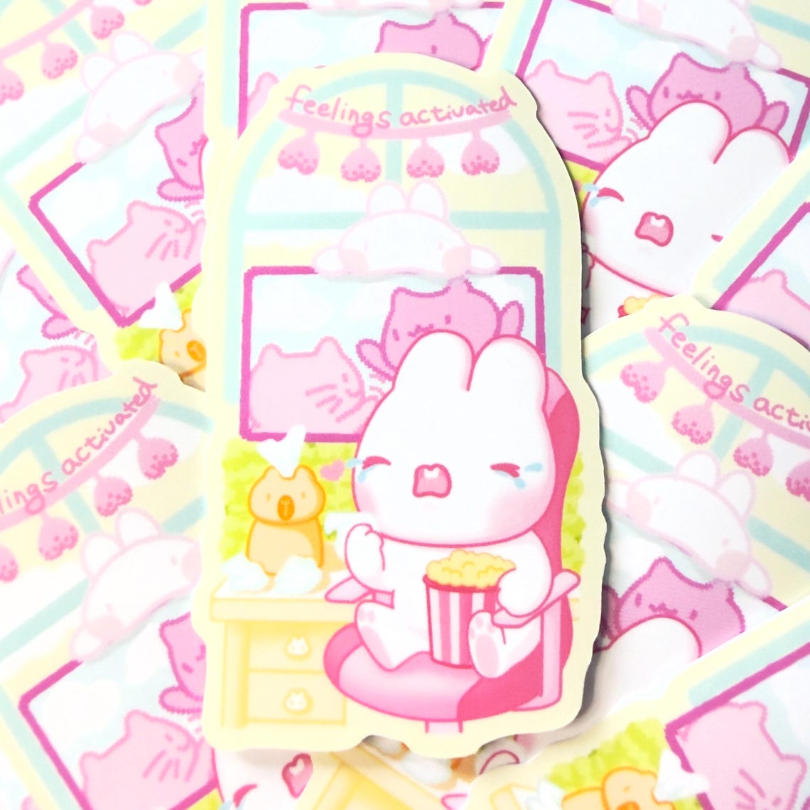 Feelings Activated Bunny Sticker Crying Watching TV Cute 3 Inch Glossy ...