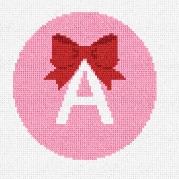 Hand Painted Needlepoint Canvas - Custom Bow Initial  -  18/13 count