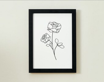 Line Art Poster size A3 - Set of 4 - DIGITAL DOWNLOAD - Instant download - Flower - Nature - Black and White