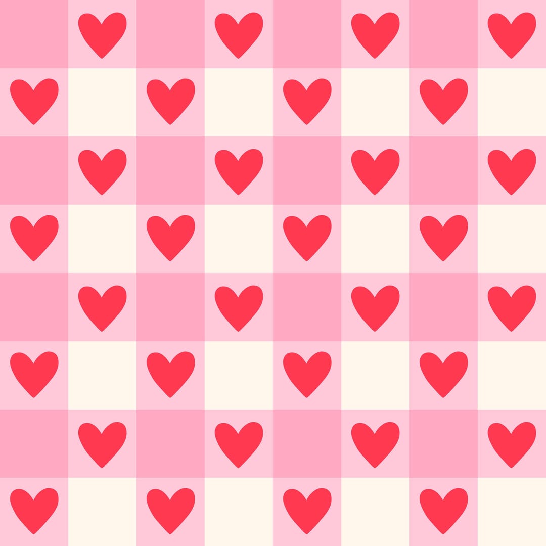 Pink Gingham Heart Seamless Pattern Valentine Digital Paper Cute Heart ...