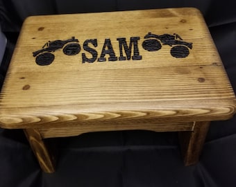 Monster Truck Step Stool for Kids, Toddler Step Stool, Wooden