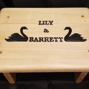 Swan Personalized Step Stool. Childrens Wooden Step Stool with Handles. Add One or Two Personalized Names.