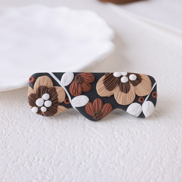 Vintage Small Flower Hair Clips, Black Hair Clips, Premium Polymer Hair Clips, Gifts