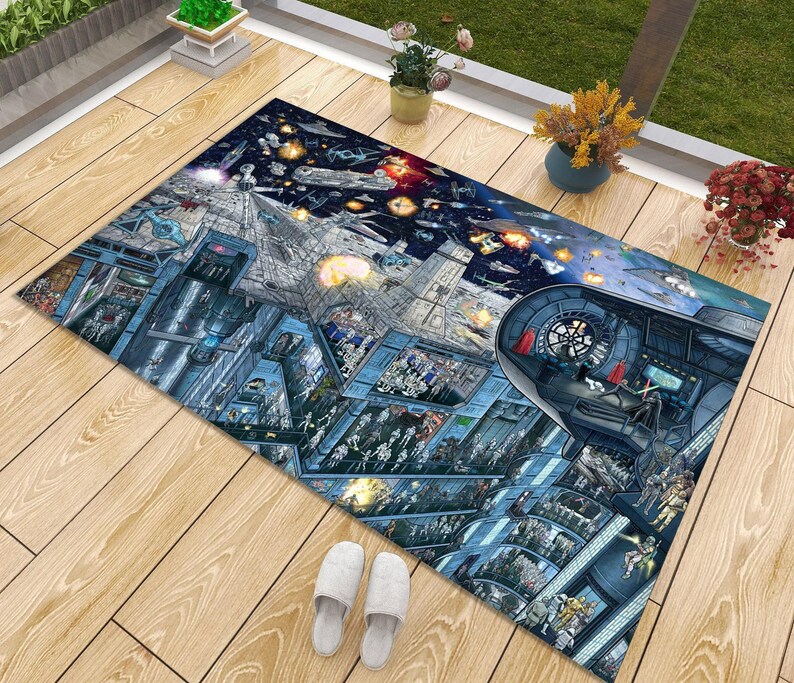 Star Wars-Teppich, Galaktisches Imperium, Coruscant (Star Wars), Schlacht von Yavin-Teppich, Todesstern-Kunstteppich, Star Wars Todesstern, Todesstern-Teppich, Heimkino Bild 2