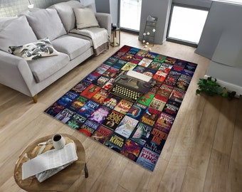 Books Rug, Horror Book Themed Rug, Bookworm Rug, Stephen King Themed Rug, Colorful Rug, Office Rug, Personalized Gift, For Living Room