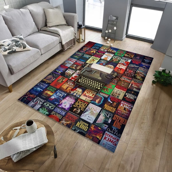 Books Rug, Horror Book Themed Rug, Bookworm Rug, Stephen King Themed Rug, Colorful Rug, Office Rug, Personalized Gift, For Living Room