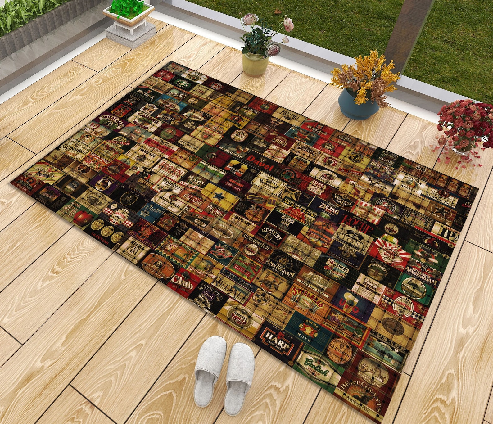 Retro Beer Label Rug: 3D Print, Non-slip Cotton Base - Etsy
