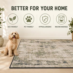 a dog sitting on a rug with the text "Better for your home" above it.