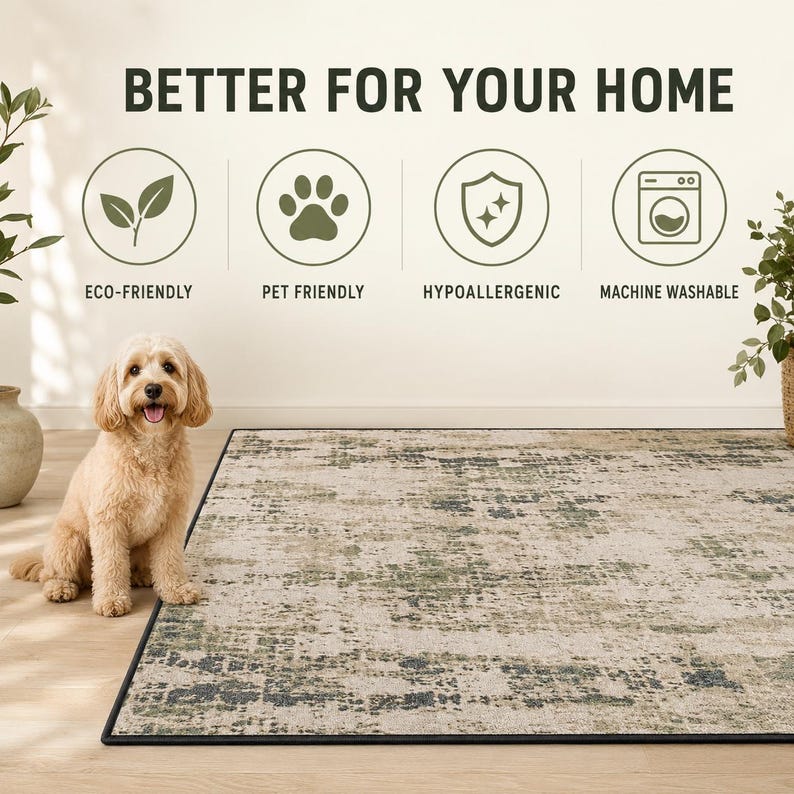 a dog sitting on a rug with the text "Better for your home" above it.
