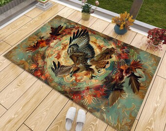 Red-Tailed Hawk Rug: Rustic Animal Print, Country Home Decor