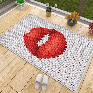 Lips Rug, Red Lips Rug, Lipstick Rug, Lip Pattern Rug, Maximalist Rug, Soft Rug, Decor Rug, Home Decoration, Beauty Salon Rug Decor,Gift For