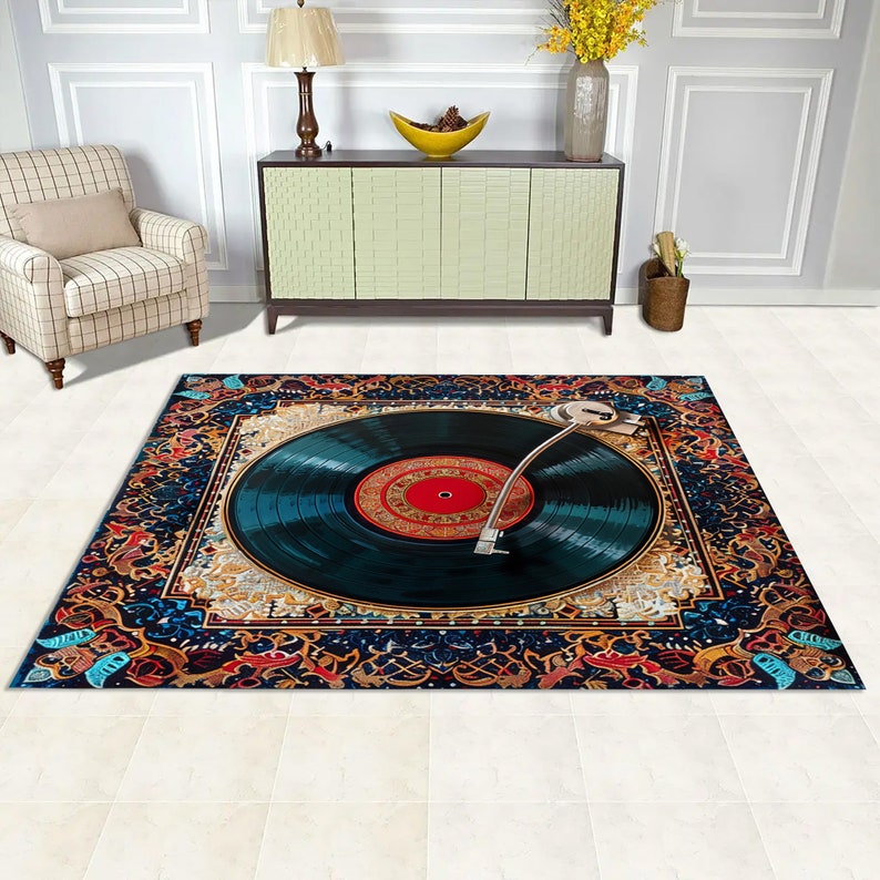 Turntable Record Rug: 3D Print Velvet Music Decor - Etsy