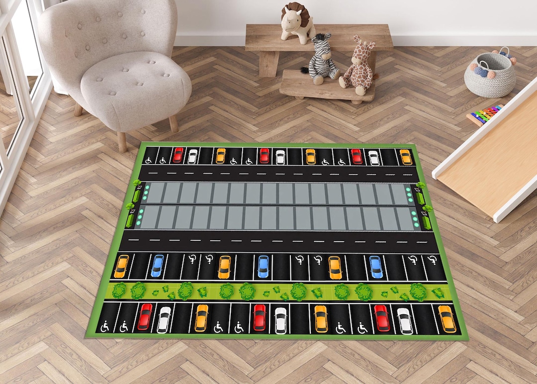 Kids Car Play Rug: 3D Parking Lot Design, Non-slip Cotton Base - Etsy