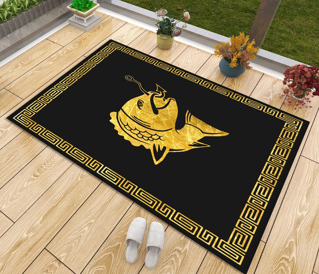 Greek Design Rug, Fish Rug, Black Gold Rug, Ancient Hellenic Design ...