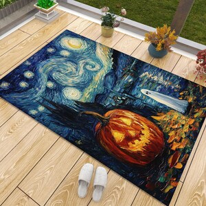 Halloween Rug, Pumpkin Rug, Starry Night Design Rug, Horror Themed Rug, Halloween Gift, Halloween Ghost Rug, Ghost Rug, Halloween Decor Gift