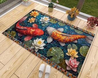 Koi Fish Area Rug: Japanese Pond Design, Home Decor