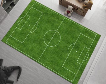 Soccer Field Rug: Kids Room Play Mat, Non-Slip Cotton Base