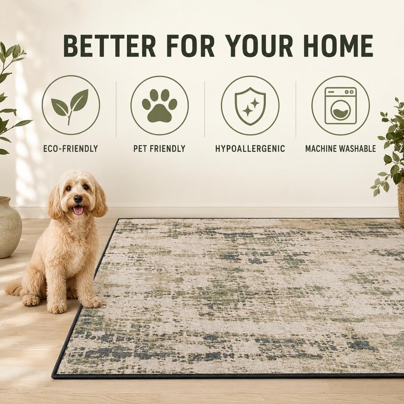 a dog sitting on a rug with the text "Better for your home" above it.