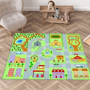 Stadskaarttapijt, wegtapijt, racevrachtwagentapijt, gamekaarttapijt, gamemat, kindertapijt, cadeau voor baby, kinderkamerdecor, cadeau voor geboorte, speelkamerdecor