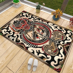 Tiger & Snake Tattoo Rug: Occult Art Design