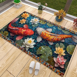 Koi Fish Area Rug: Japanese Pond Design, Home Decor
