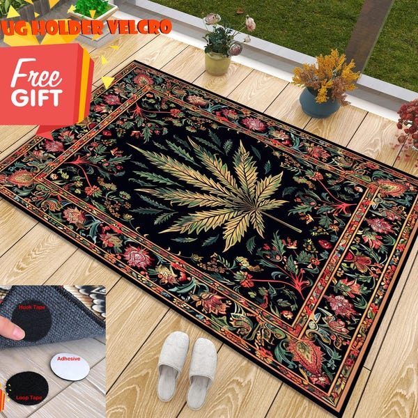 Tapis floral en feuilles de cannabis, tapis en velours antidérapant