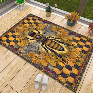 Bee Themed Rug, Honey Bee Rug, Butterflies Rug, Animal Rug, Personalized Gift, Floor Area Rug, Housewarming,Living Room Rug,Gift For Him Her