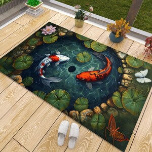 Koi Fish Pond Area Rug: Japanese Design Home Decor