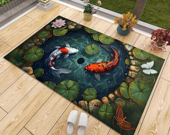 Fish Rug, Koi Fish Rug, Koi Pond Rug, Pond Rug, Japanese Design Rug, Home Decoration, Gift For Him Her, Area Rug, Room Decor, Houseawarming
