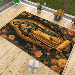 Alfombra Virgen de Guadalupe, Alfombra de Mujer Católica, Santa Madre María, Sala de estar, Decoración de habitaciones, Decoración del hogar, Alfombra personalizada, Alfombra popular, Regalo para