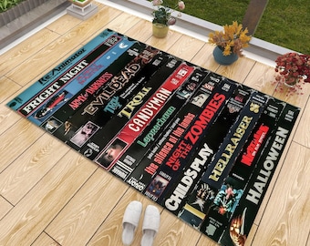 80s Horror Movie Rug: VHS Case Design, Retro Home Decor