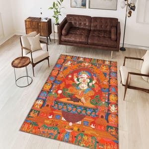 Tibetan Thangka Rug, Four Mandala Vajra Vali, Buddhism Decor image 3