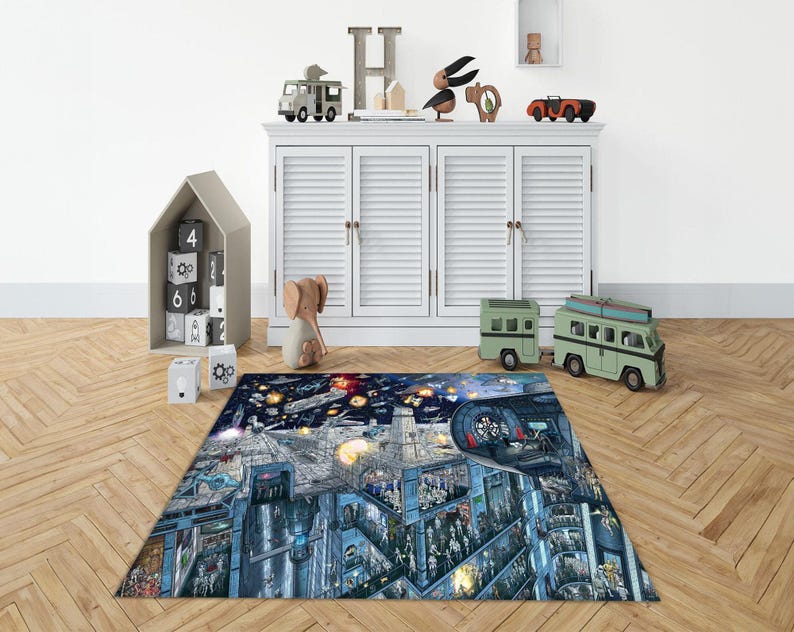 Star Wars-Teppich, Galaktisches Imperium, Coruscant (Star Wars), Schlacht von Yavin-Teppich, Todesstern-Kunstteppich, Star Wars Todesstern, Todesstern-Teppich, Heimkino Bild 3