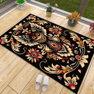 Owl Tattoo Rug: American Traditional Old School Style