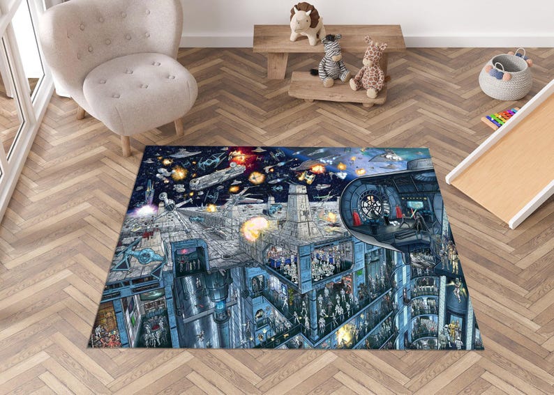 Star Wars-Teppich, Galaktisches Imperium, Coruscant (Star Wars), Schlacht von Yavin-Teppich, Todesstern-Kunstteppich, Star Wars Todesstern, Todesstern-Teppich, Heimkino Bild 1