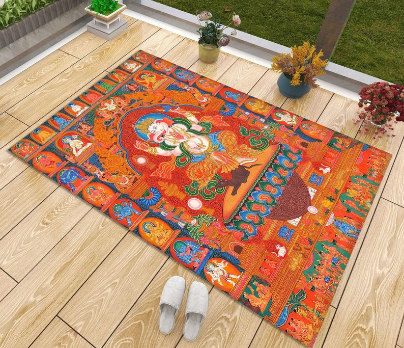 Tibetan Thangka Rug, Four Mandala Vajra Vali, Buddhism Decor image 1