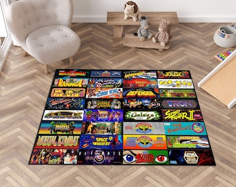 Retro Arcade Game Rug: 3D Print, Non-Slip Cotton Base