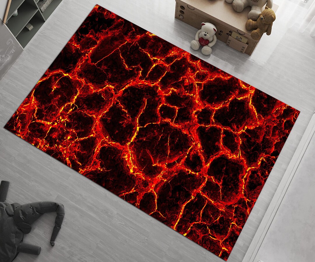 Lava Rug: Black & Red Volcano Floor Rug, Neon Accent - Etsy