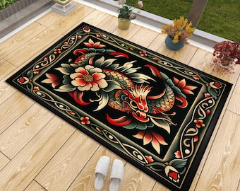 American Traditional Tattoo, Old School Tattoo, Fish Tattoo, Room Decor, Living Room, Home Decoration, Gift For Him Her, Custom Rug