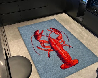 Lobster Rug, Animal Rug, Blue Red Rug, Kitchen Rug, Hotel Rug, Kitchen Decoration, Living Room, Office Rug, Hotel Decor,Personalized Gift