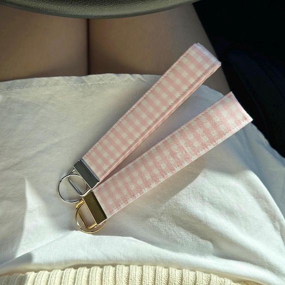 Pink Wristlet Keychain, Gold Key Fob Wristlet, Keychain Lanyard, Car Keychain, Cute Keychain, Fabric Keychain, Car Accessories, New Car Gift