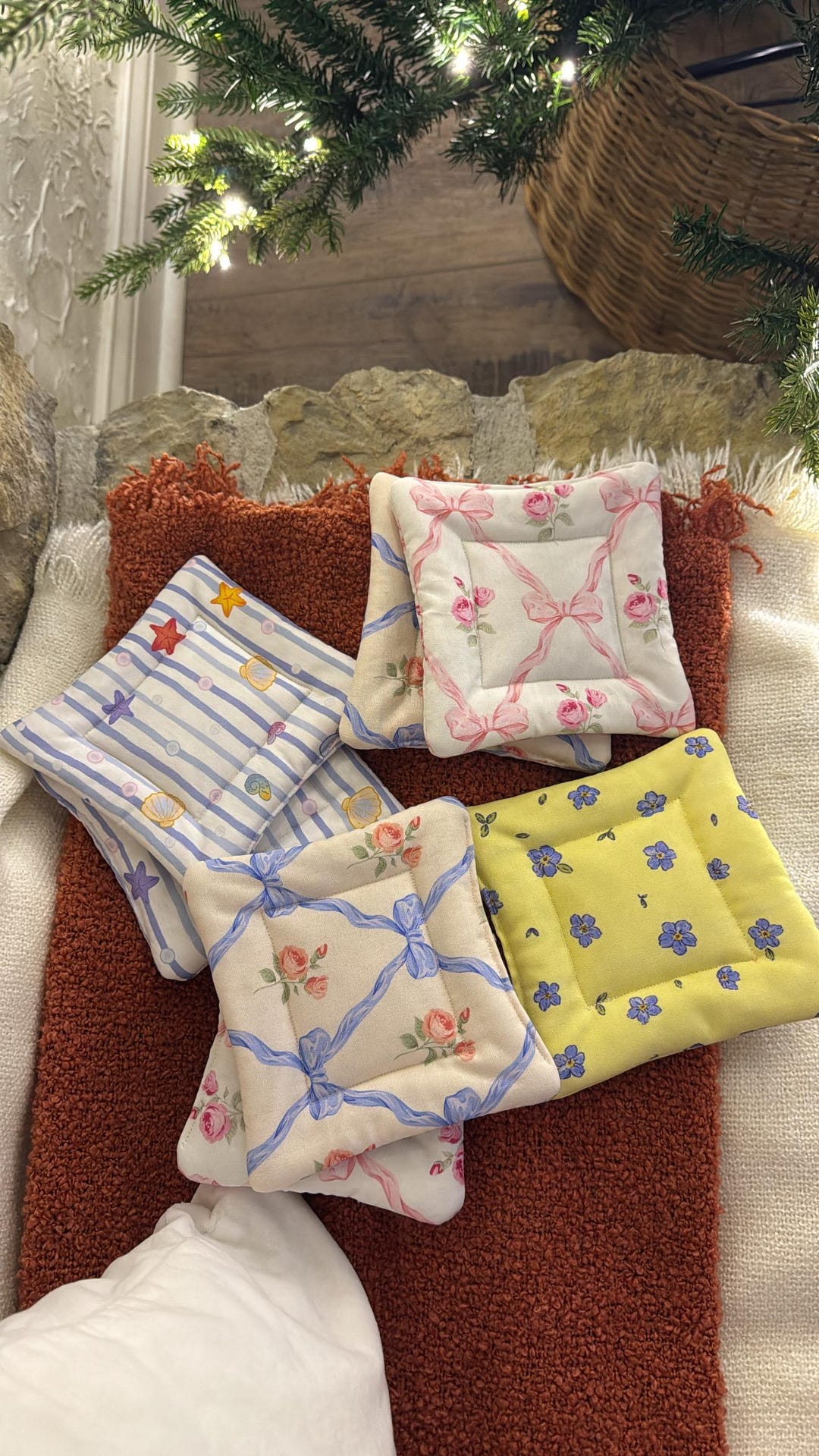 Puff Coasters Handmade Puffy Fabric Coaster: 5-inch Cotton Coasters for Coffee Mug ...
