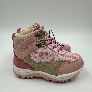 Toddler Size 7.5, Pink High Top Hikers with Beige Suede and Rugged Rubber Tread