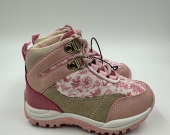 Toddler Size 7.5, Pink High Top Hikers with Beige Suede and Rugged Rubber Tread