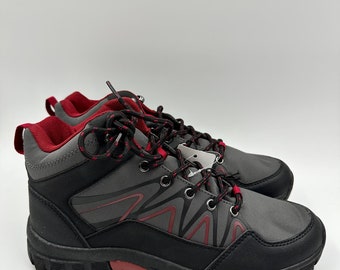 Men's Size 7.5, Gray and Black High Top Hikers w/ Red Accents and Rugged Tread