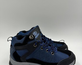 Big Kid Size 2, High Top Blue Hikers w/ Suede & Rubber Accents and Rubber Tread