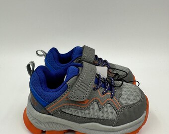 Toddler Size 6.5, Low Top Gray, Blue Sneakers w/ Orange Accents w/ Bungee Laces